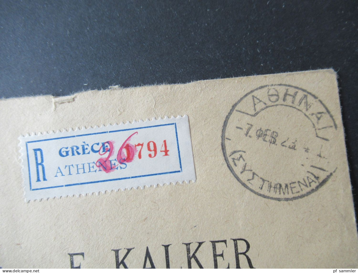 Griechenland 1923 Reco / Einschreiben Athenes - Les Lilas Seine Stp. D.G. Cavallaris Rücks. Freimarken Hermes U. Iris - Brieven En Documenten
