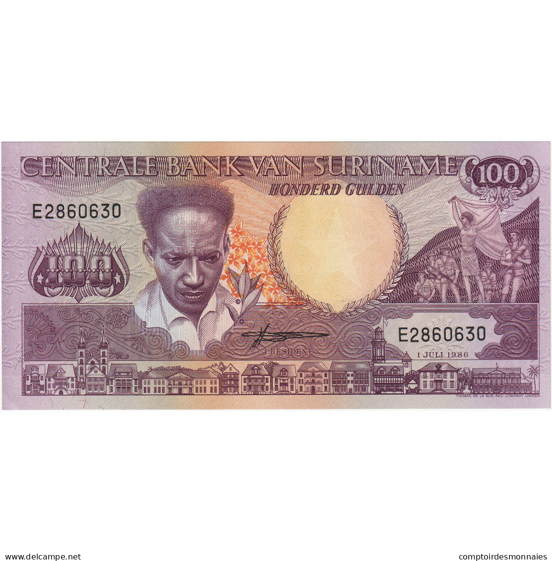 Suriname, 100 Gulden, 1986, 1986-07-01, KM:133a, SPL+ - Surinam