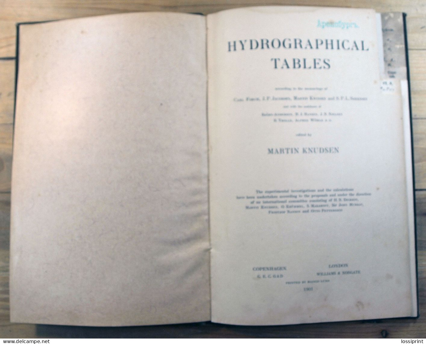 Old English Language Book, Hydrographical Tables, Martin Knudsen, Copenhagen/London 1901 - Earth Science