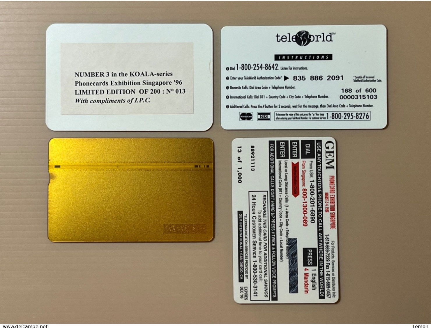 Mint USA UNITED STATES America Prepaid Telecard Phonecard, Koala Series B.I.P.E. 95 CardEx 95 I.P.C, Set Of 3 Mint Cards - Sammlungen