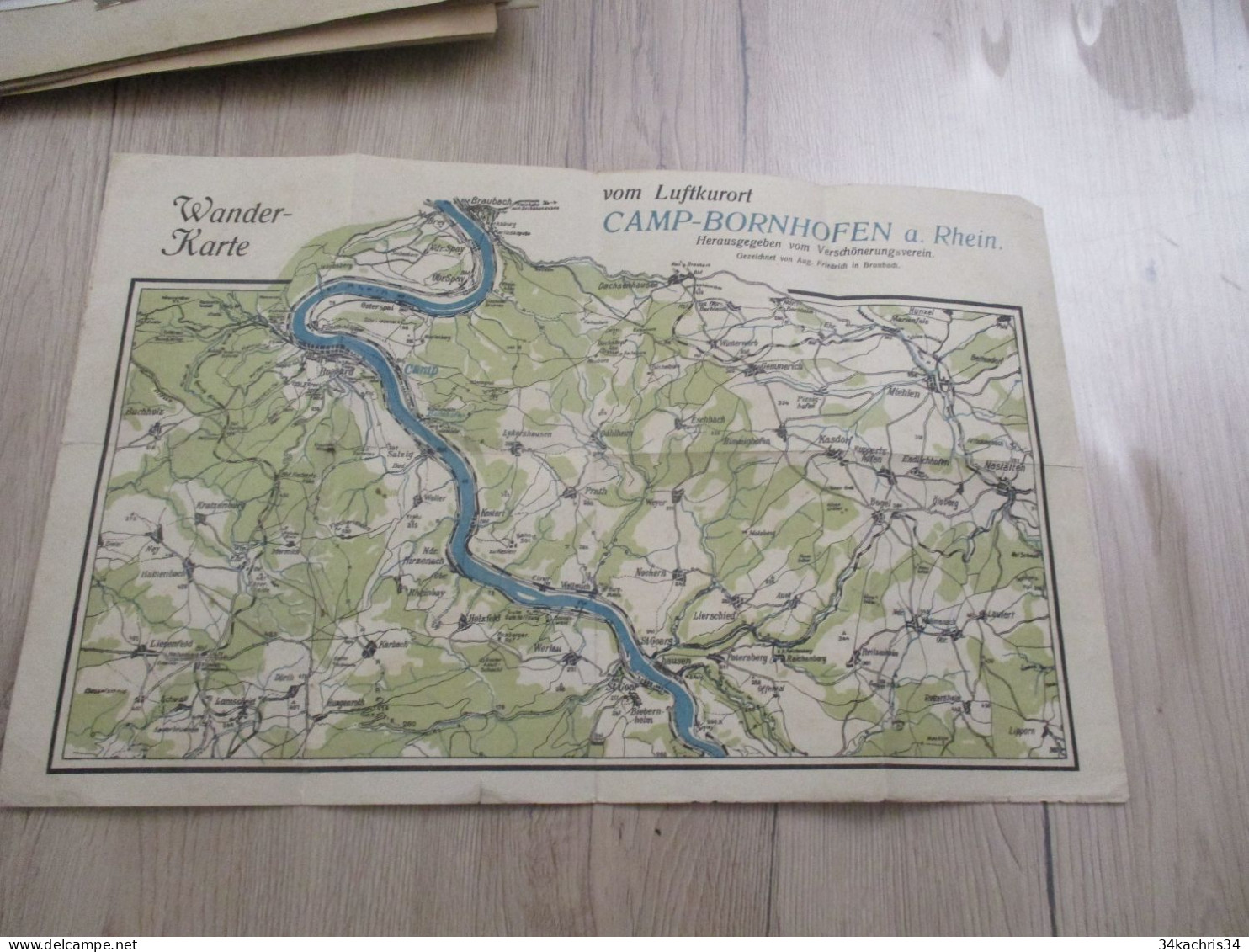 Carte Géographique En Allemand Wander Karte Vom Liuftkurort Camp Bornhofen Am Rhein 41 X 26.5 Environs - Mapas Geográficas