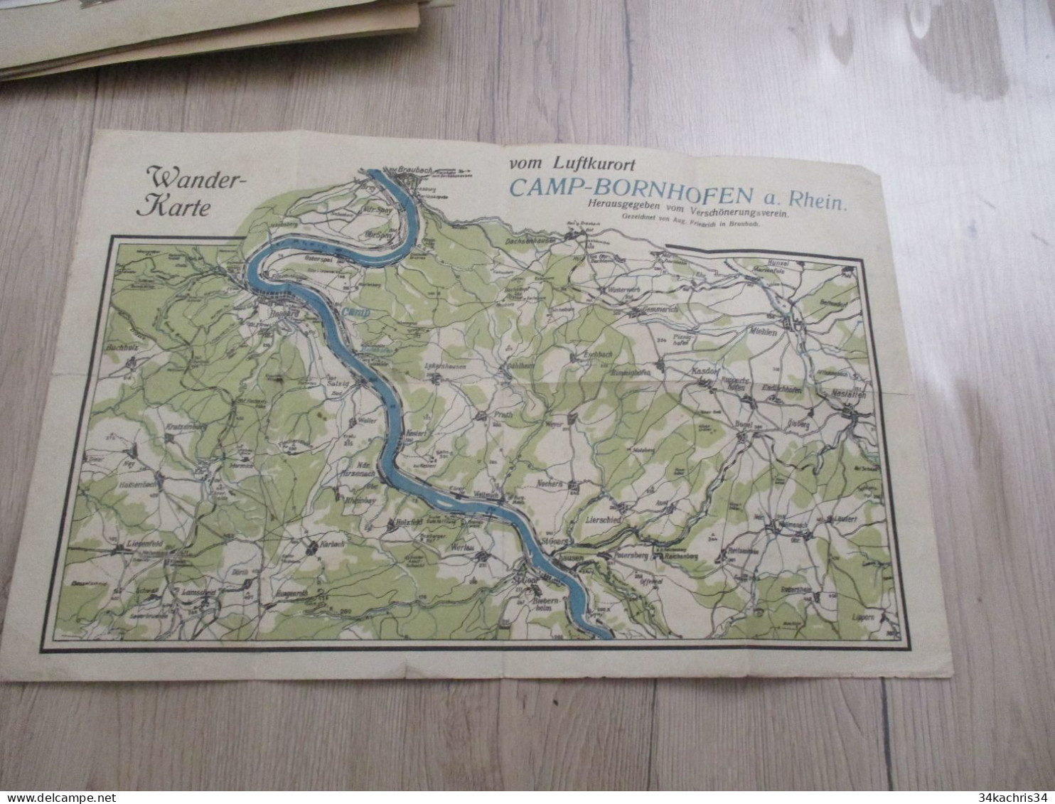 Carte Géographique En Allemand Wander Karte Vom Liuftkurort Camp Bornhofen Am Rhein 41 X 26.5 Environs - Geographische Kaarten