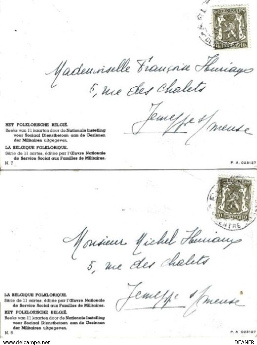 LA BELGIQUE FOLKLORIQUE: O.N.S.S. Aux Familles De Militaires. ( 2 Cartes ). - Sammlungen & Sammellose