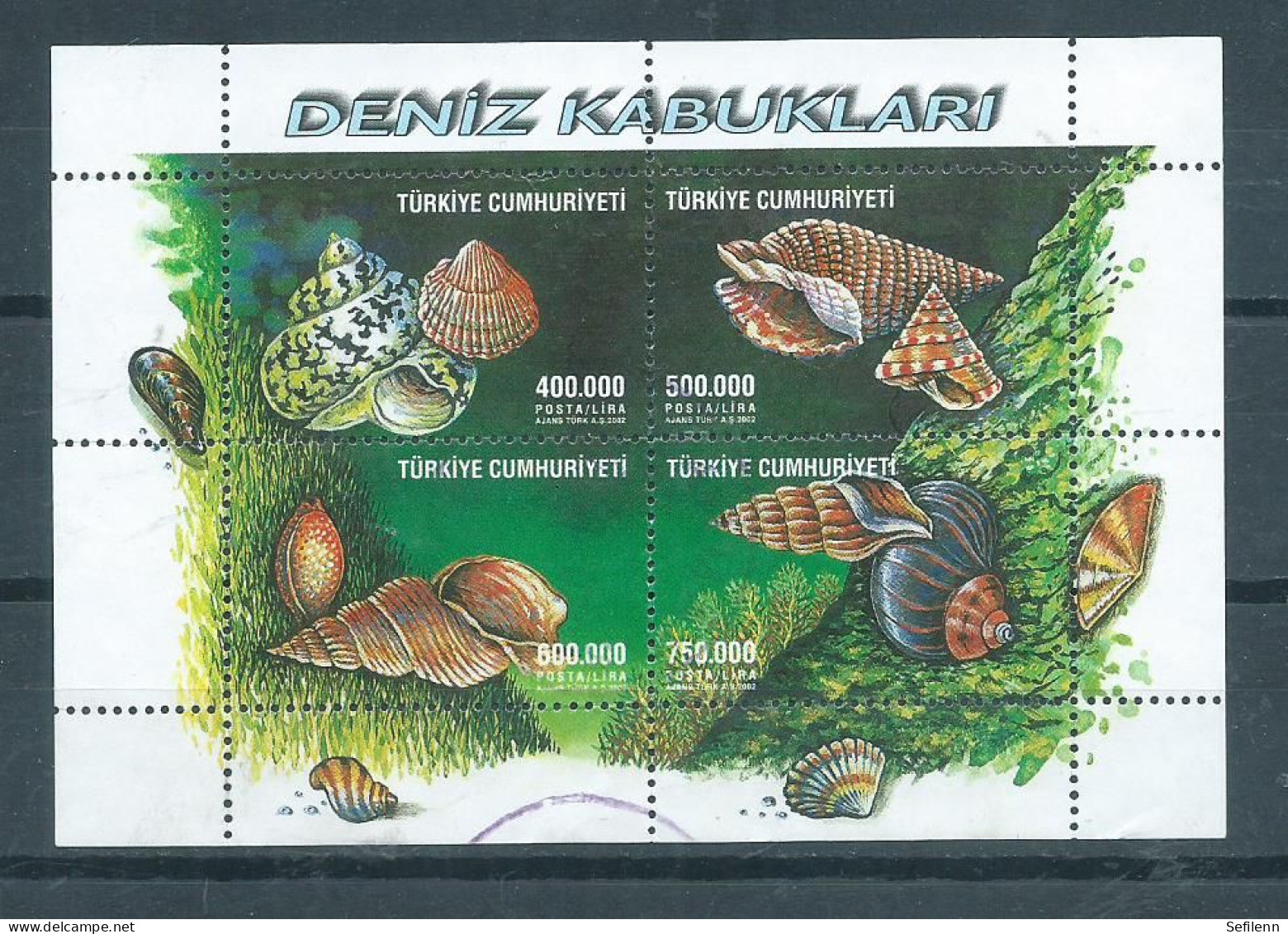 2002 Turkije Complete M/Sheet Shells,sealife Used/gebruikt/oblitere - Oblitérés