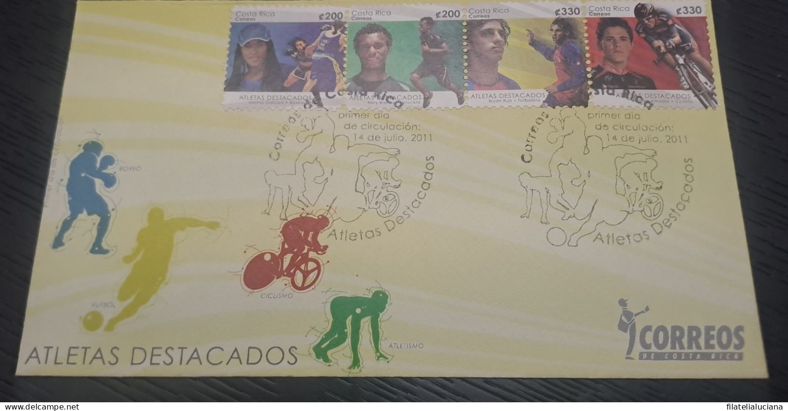 Costa Rica 2011 First Day Cover Local Famous Athletes Soccer Bryan Ruiz Cyclism Andrey Amador Boxing Women Ana Gabriel Y - Boxen