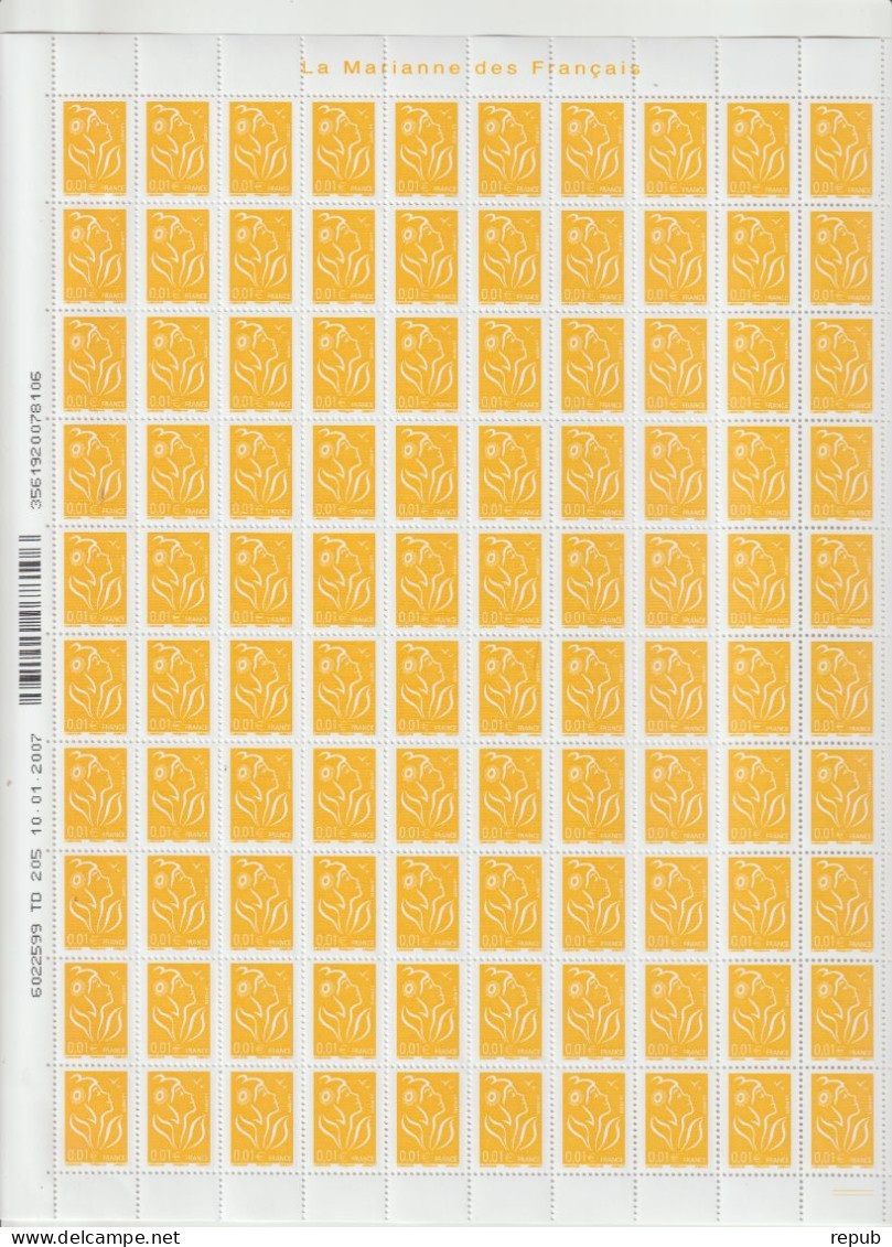 France 2005 Marianne Lamouche 3731A Type I Lot 10 Feuilles De 100 Tirage 10.01.07 ** MNH - Full Sheets