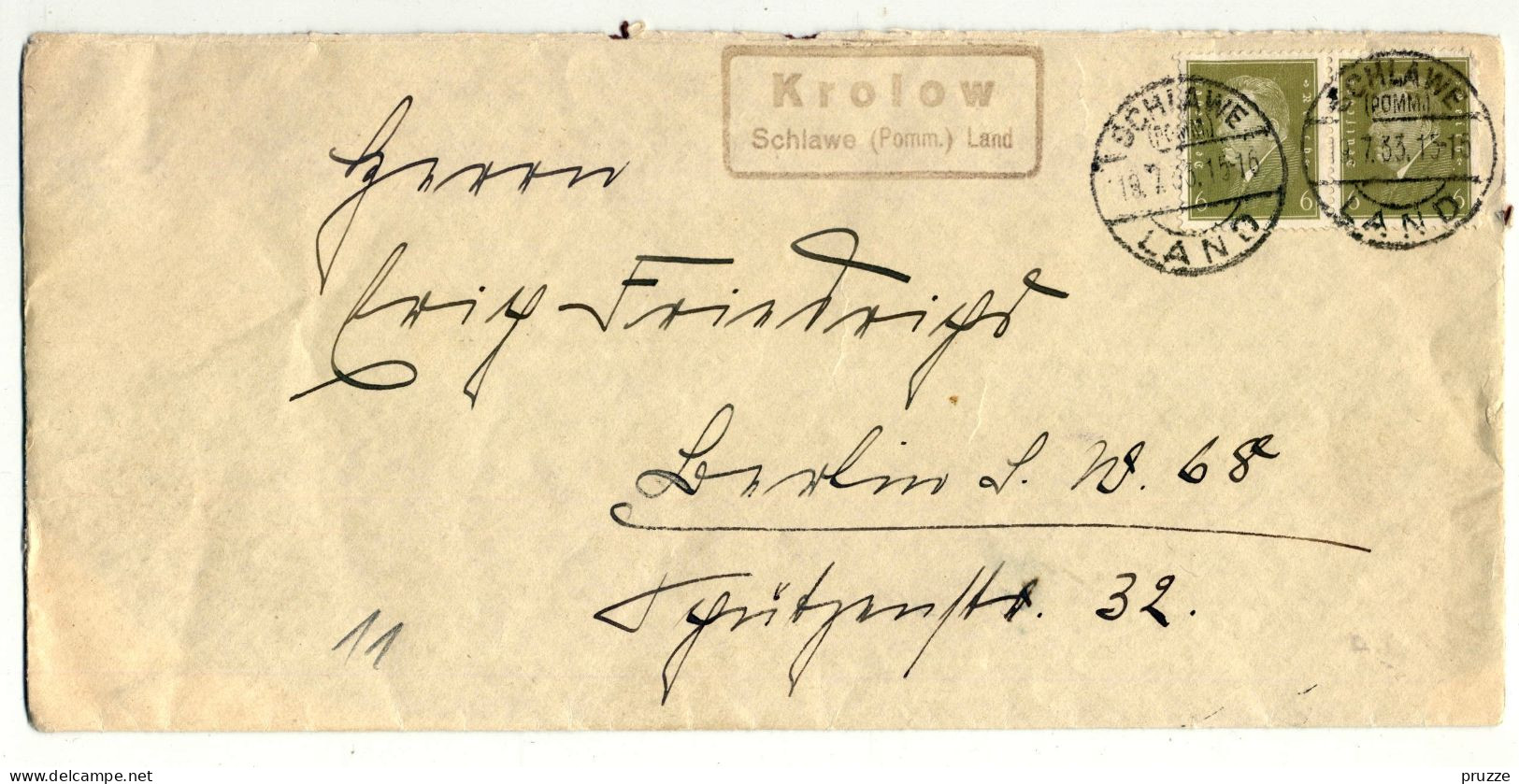 Landpoststempel Krolow, Schlawe (Pomm.) Land 1933 - Buste