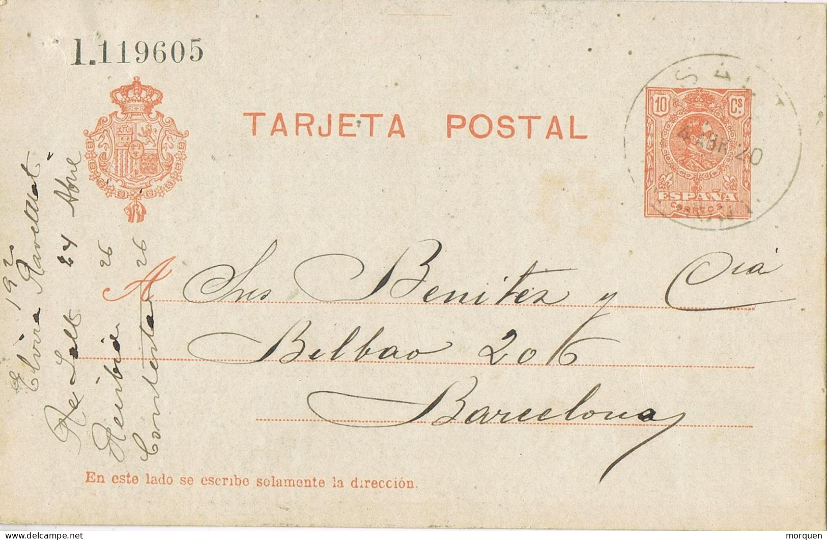 53785. Entero Postal SALT (Gerona) 1920. Alfonso XIII Medallon - 1850-1931