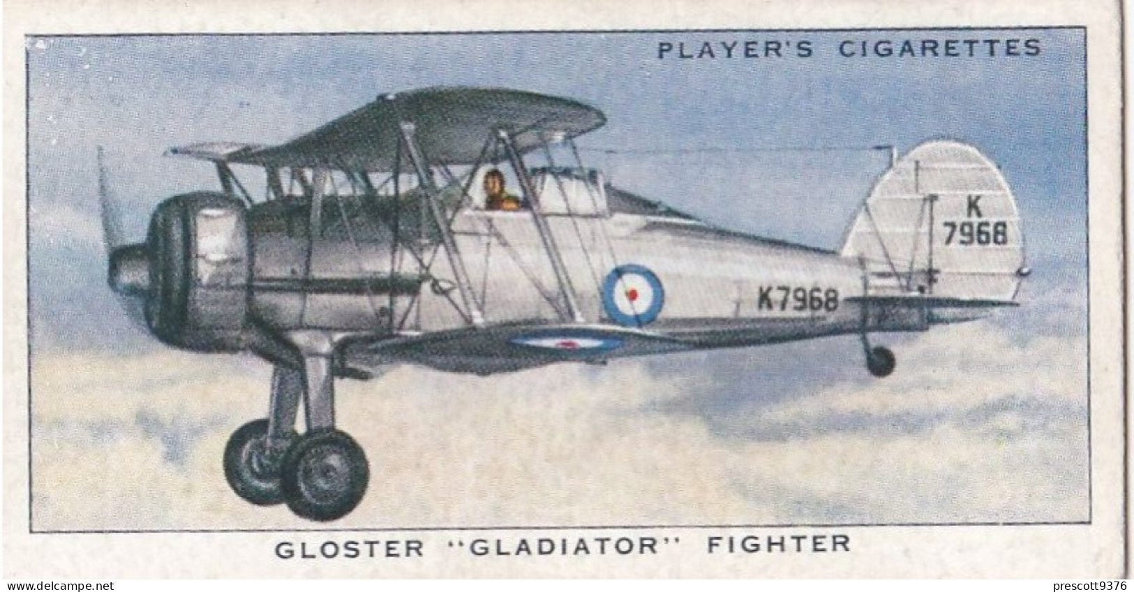 22 Gloster Gladiator - Aircraft Of The Royal Air Force 1938 - Players Original Cigarette Card - Military - Player's