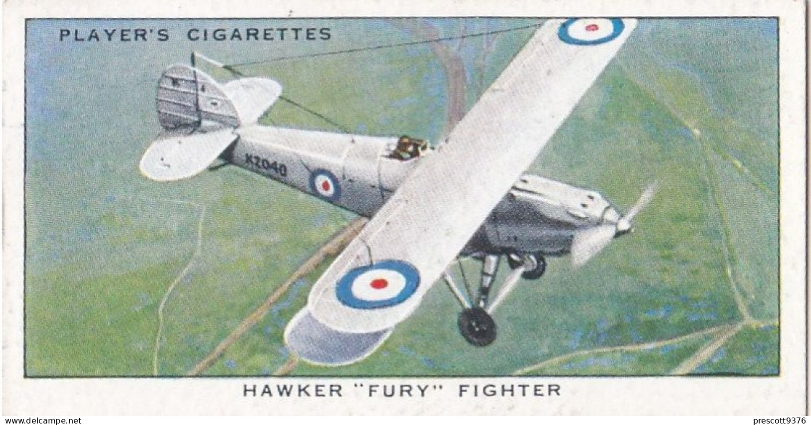 26 Hawker Fury Fighter - Aircraft Of The Royal Air Force 1938 - Players Original Cigarette Card - Military - Player's