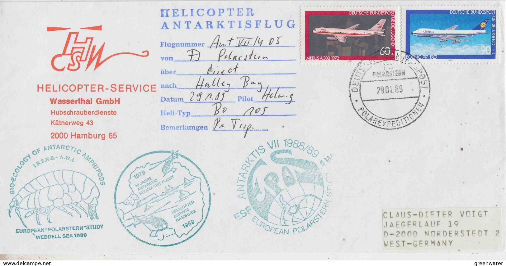 Germany Polarstern Antarctic Flight From Polarstern To Halley Bay 29.01.1989 (PT153A) - Polare Flüge