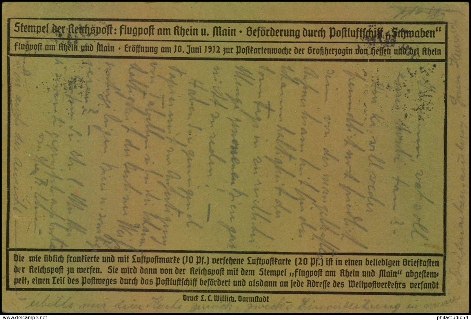 1912, FLUGPOST RHEIN-MAIN, 20 Pfg. Auf Brauner Karte Gestempelt "OFFENBACH 13-6-12" - Lettres & Documents