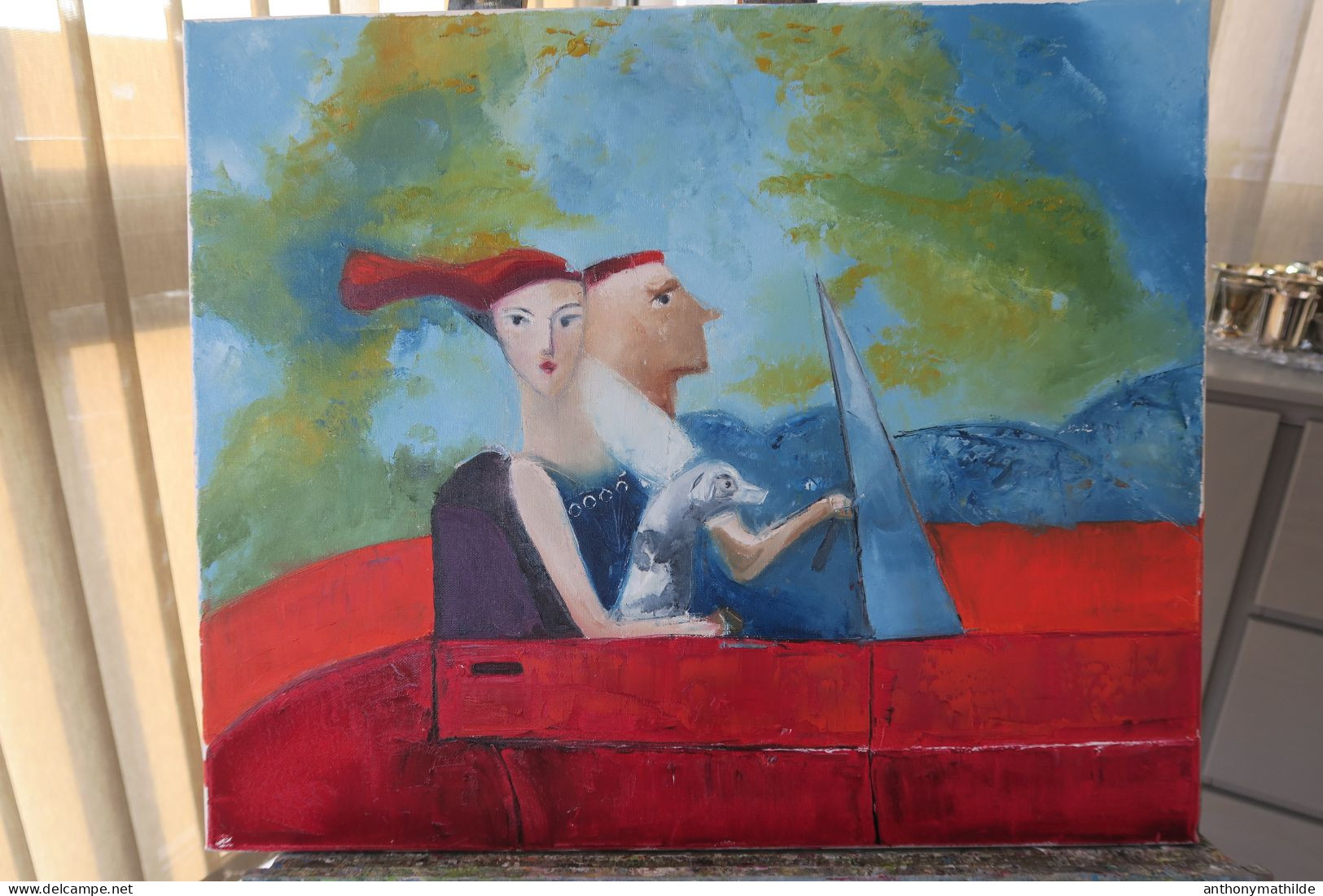 Promenade En Voiture / Peinture à L'huile 55 X 46 Cm - Olii