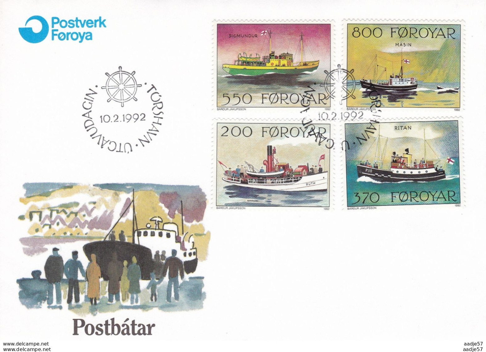 Faroer FDC 10.2.1992 Postships - Färöer Inseln