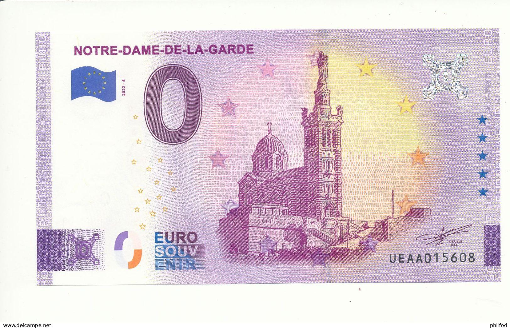 Billet Touristique 0 Euro - NOTRE-DAME-DE-LA-GARDE - UEAA - 2022-4 - N° 15608 - Altri & Non Classificati