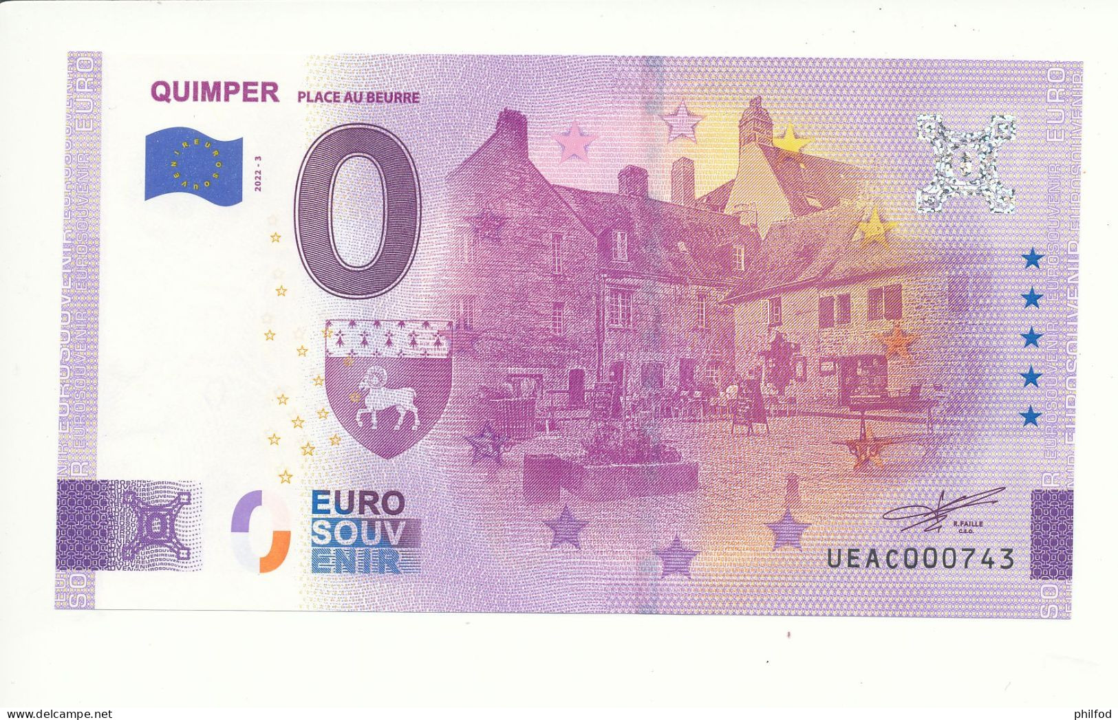 Billet Touristique 0 Euro - QUIMPER PLACE AU BEURRE - UEAC - 2022-3 - N° 743 - Autres & Non Classés