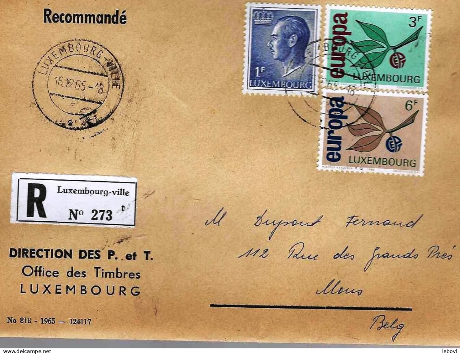 (Luxembourg) Pli RECOMMANDE – EUROPA - De ‘LUXEMBOURG Vers MONS (15-12-65) - Stamped Stationery