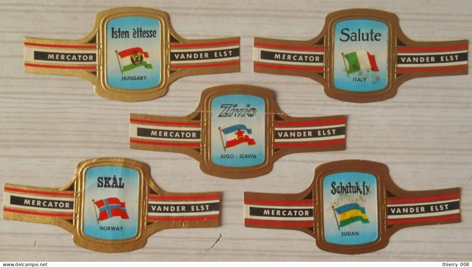 A90 Lot Bagues De Cigares  Mercator Vander Elst  Série Drapeaux  5 Pièces - Bagues De Cigares