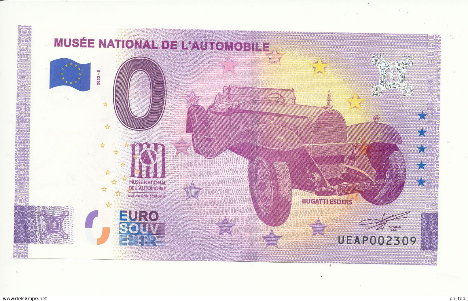 Billet Touristique 0 Euro - MUSEE NATIONALE DE L'AUTOMOBILE - UEAP - 2022-3 - ANNIV - N° 2309 - Autres & Non Classés