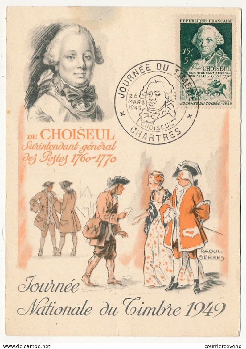 FRANCE => CHARTRES - Carte Officielle "Journée Du Timbre" 1949 Timbre 15F + 5F Choiseul - Lettres & Documents