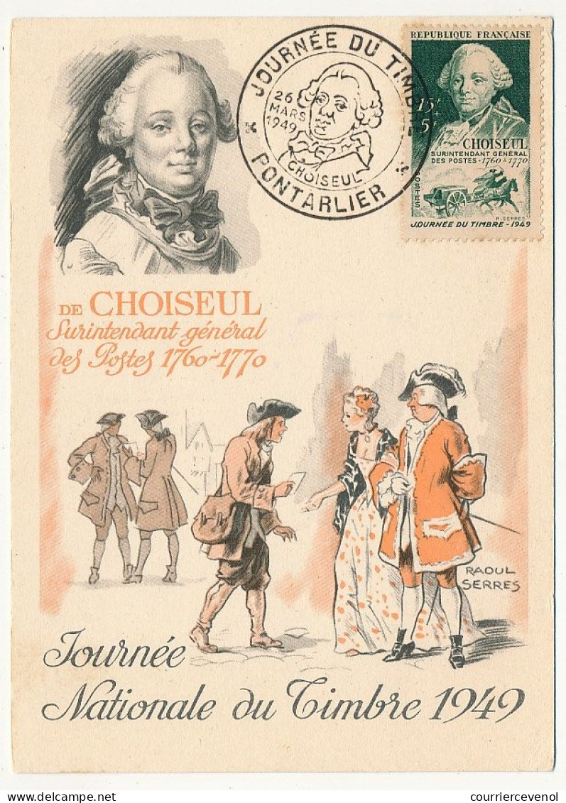 FRANCE => PONTARLIER - Carte Officielle "Journée Du Timbre" 1949 Timbre 15F + 5F Choiseul - Lettres & Documents