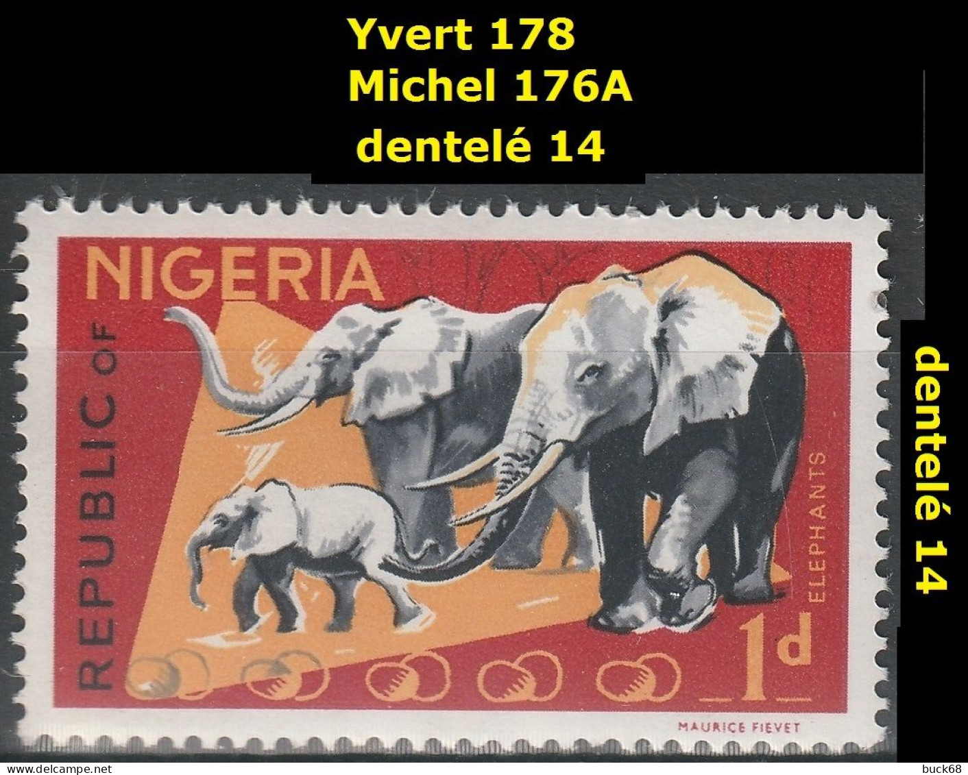 NIGERIA 178 ** MNH Elephant éléphant Pachyderme 1965 (1) - Nigeria (1961-...)