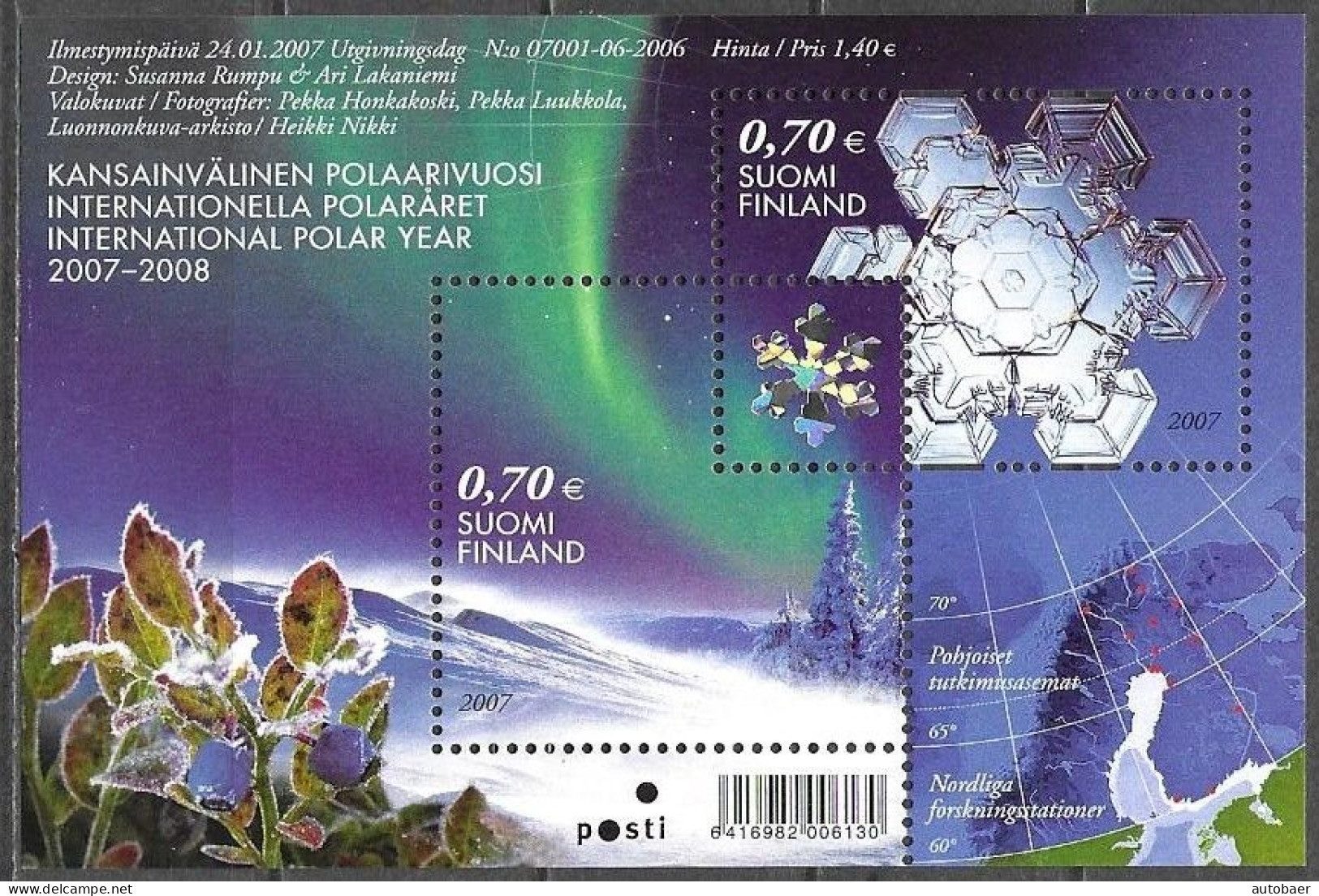 Finland Finnland Finlande Suomi 2007 Polar Year Polarjahr Michel Nr. Bl. 42 (1835-36) MNH ** Postfrisch Neuf - Blocs-feuillets