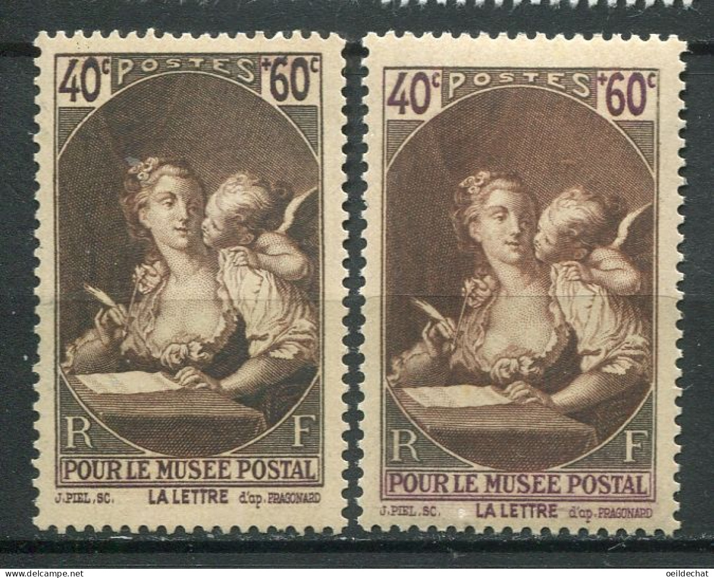 26159 FRANCE N°446*/** 40+60c. Fragonard : Brun Au Lieu De Brun-rouge + Normal  1939  TB - Unused Stamps