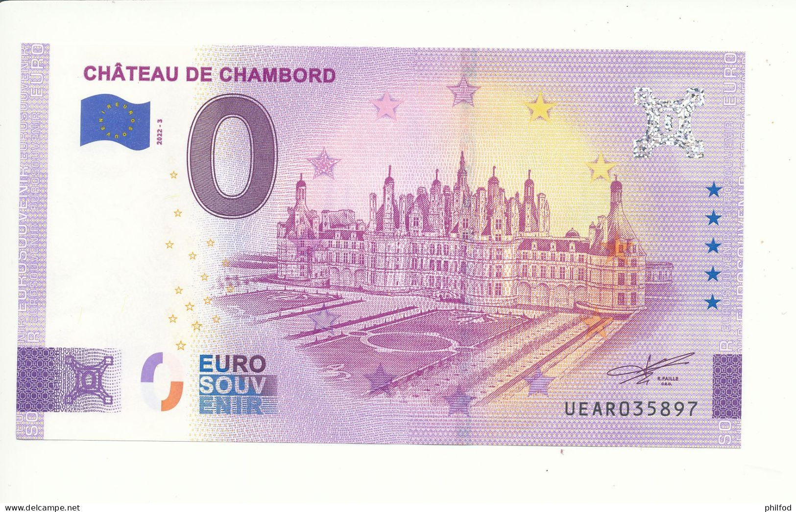 Billet Touristique 0 Euro - CHÂTEAU DE CHAMBORD - UEAR - 2022-3 - N° 35897 - Altri & Non Classificati