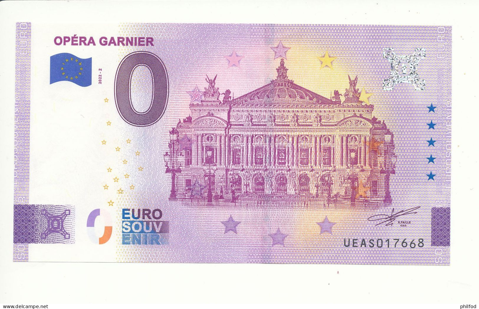Billet Touristique 0 Euro - OPÉRA GARNIER - UEAS - 2022-2 - N° 17668 - Billet épuisé - Sonstige & Ohne Zuordnung