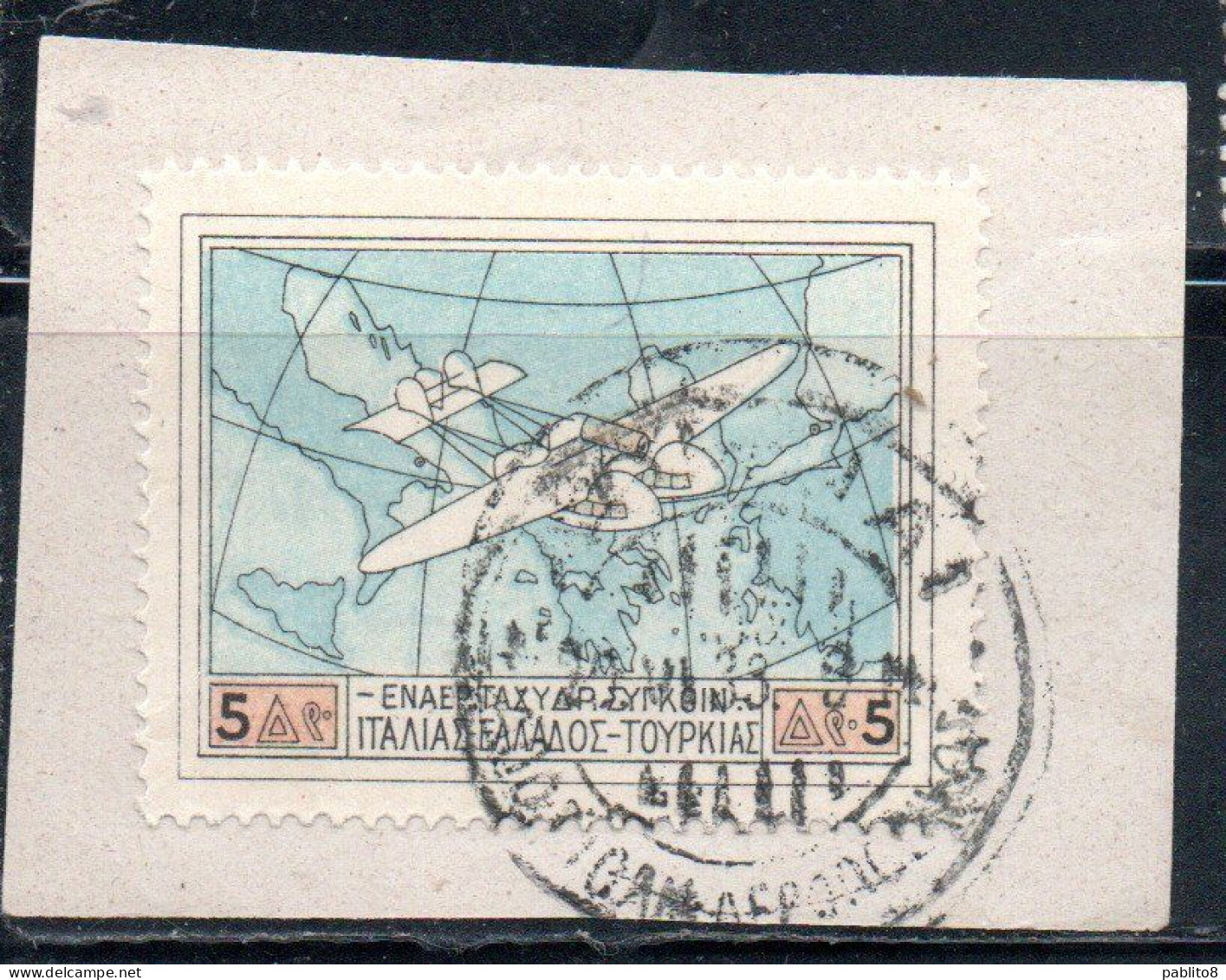 GREECE GRECIA ELLAS 1926 AIR POST MAIL AIRMAIL ITALY-TURKEY-RHODES SERVICE FLYING BOAT OVER MAP SOUTHERN EUROPA 5d USED - Usati