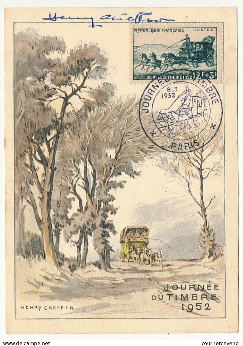 FRANCE => PARIS - Carte Officielle "Journée Du Timbre" 1952 Timbre 12F + 3F Malle-Poste Signée Henry Cheffer, Graveur - Covers & Documents
