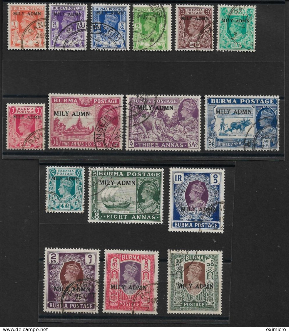 BURMA 1945 BRITISH MILITARY ADMINISTRATION SET SG 35/50 FINE USED Cat £16 - Birma (...-1947)