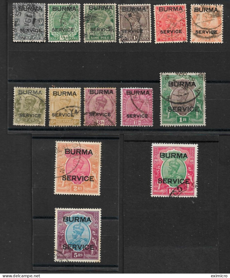 BURMA 1937 OFFICIALS SET SG O1/O14 FINE USED Cat £550 - Burma (...-1947)