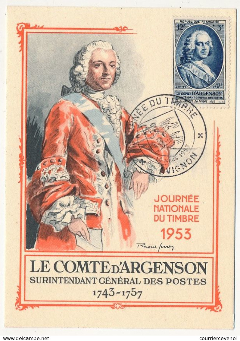 FRANCE => AVIGNON - Carte Officielle "Journée Du Timbre" 1953 Timbre 12F + 3F Comte D'Argenson - Covers & Documents