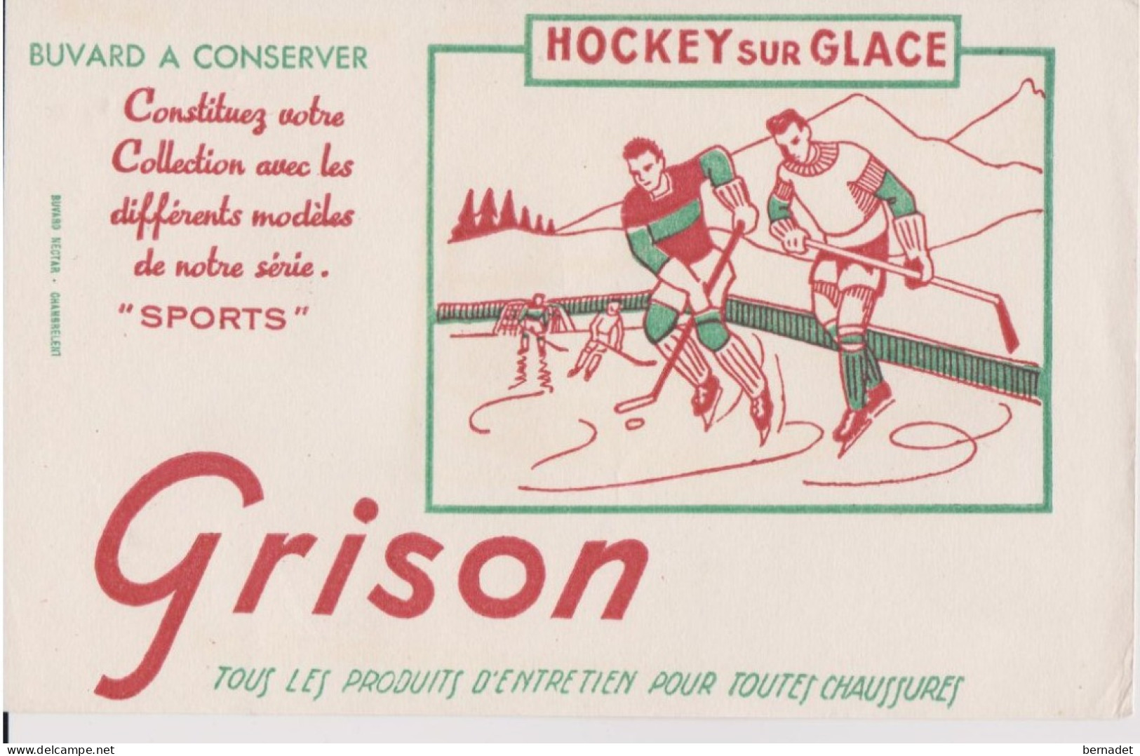 LOT 2 BUVARDS .  GRISON . HOCKEY SUR GLACE . BUVARD NECTAR CHAMBRELENT . AUTO . PLYMOUTH - Schoenen