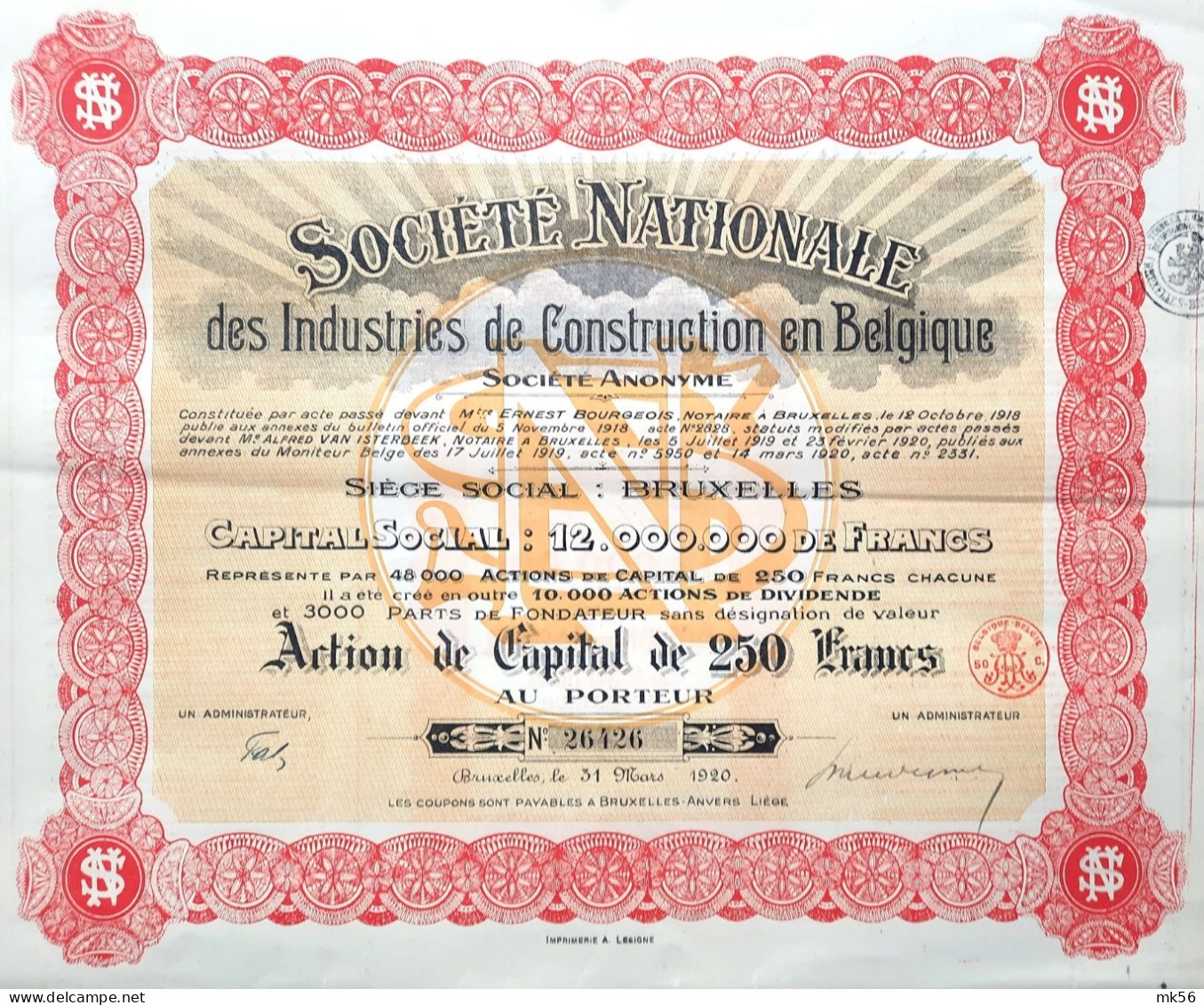 Société Nationale Des Industries De Construction En Belgique - 1920 -  Bruxelles - Textiel