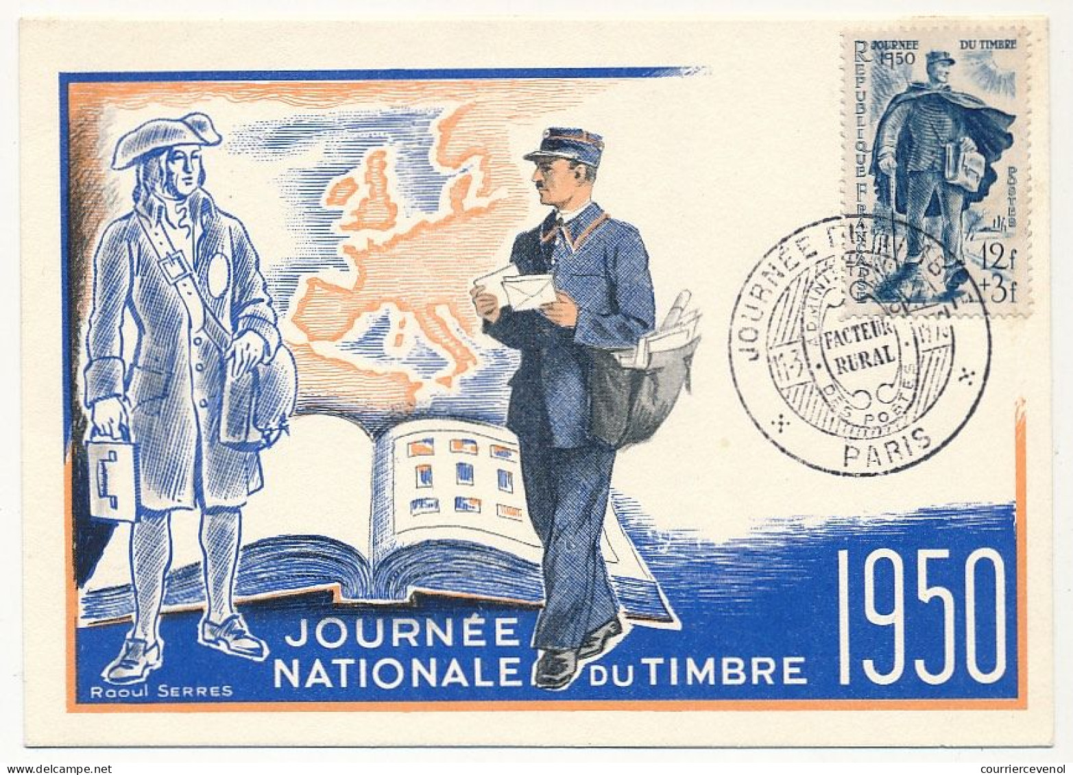 FRANCE => PARIS - Carte Officielle "Journée Du Timbre" 1950 Timbre 12F + 3F Facteur Rural - Briefe U. Dokumente