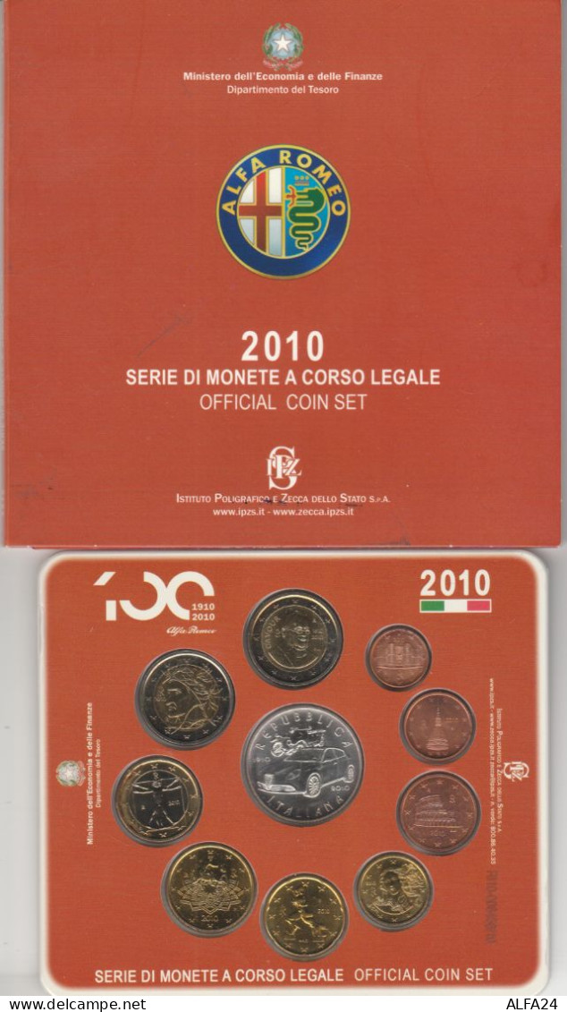 2010 ITALIA DIVISIONALE FDC CON ARGENTO 10 MONETE VALORI - 5 EURO ALFA ROMEO (MK11 - Italie