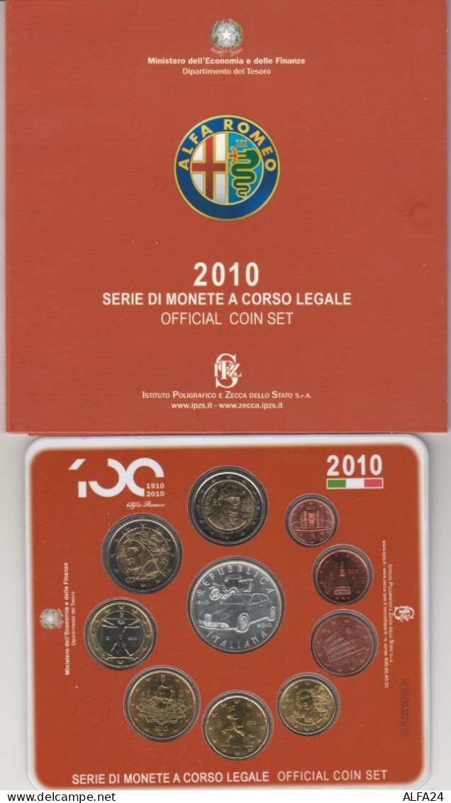 2010 ITALIA DIVISIONALE FDC CON ARGENTO 10 MONETE VALORI - 5 EURO ALFA ROMEO (MK8 - Italy