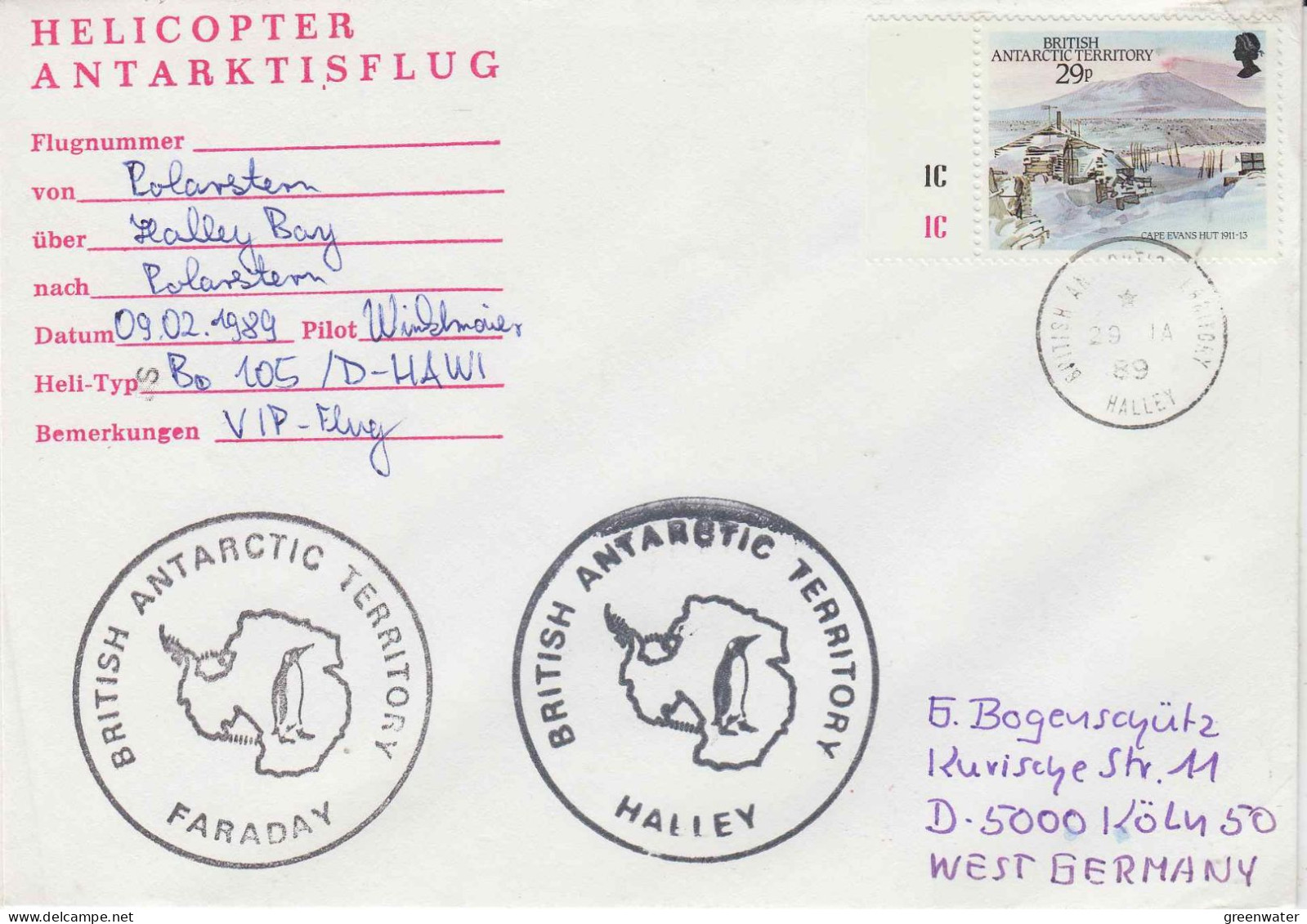 British Antarctic Territory (BAT) Polarstern Antarctic Flight From Polarstern To Halley 09.02.1989 (PT155A) - Polare Flüge