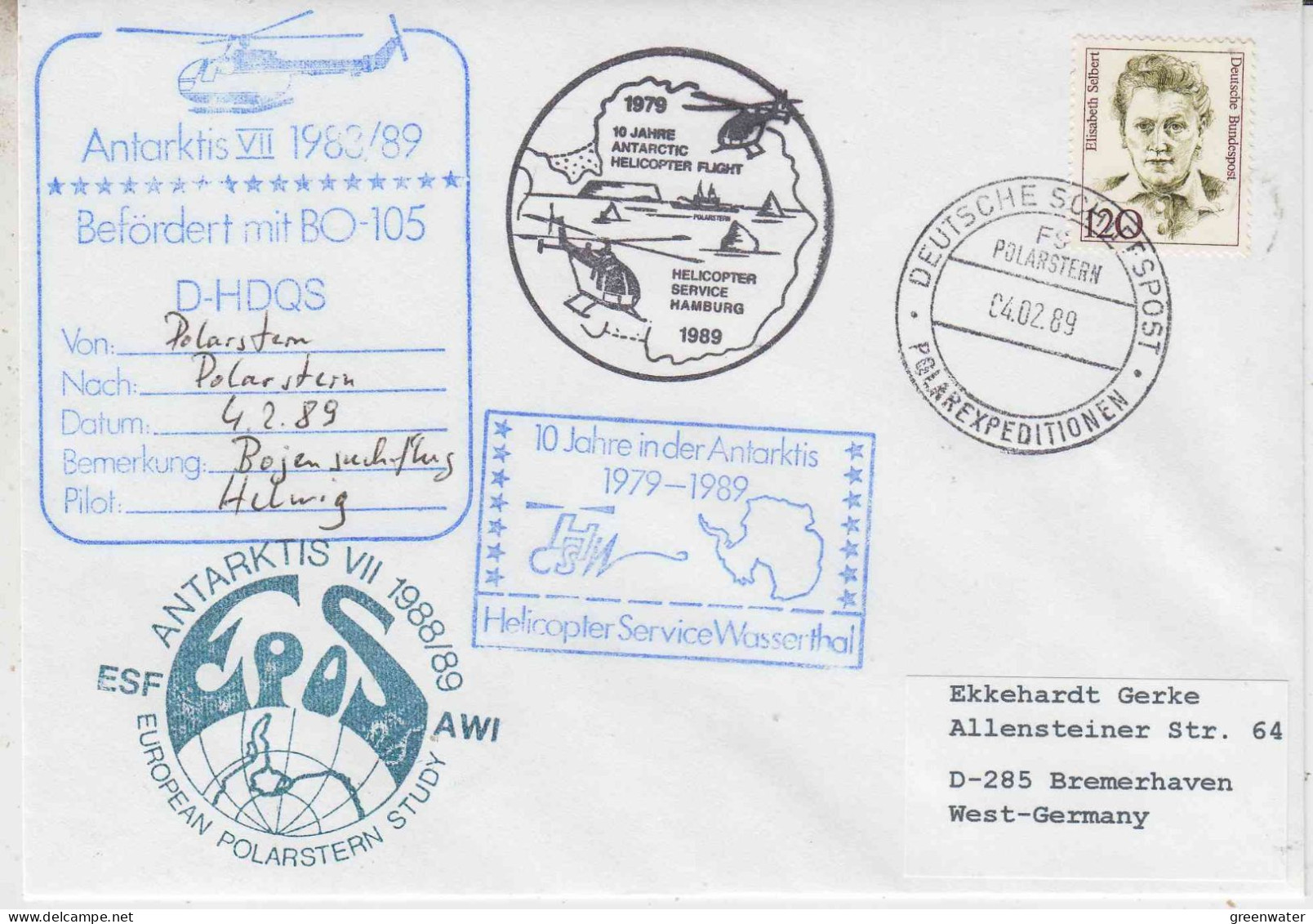 Germany) Polarstern Antarctic Flight From Polarstern To Polarstern 4.2.1989 (PT155B) - Vuelos Polares