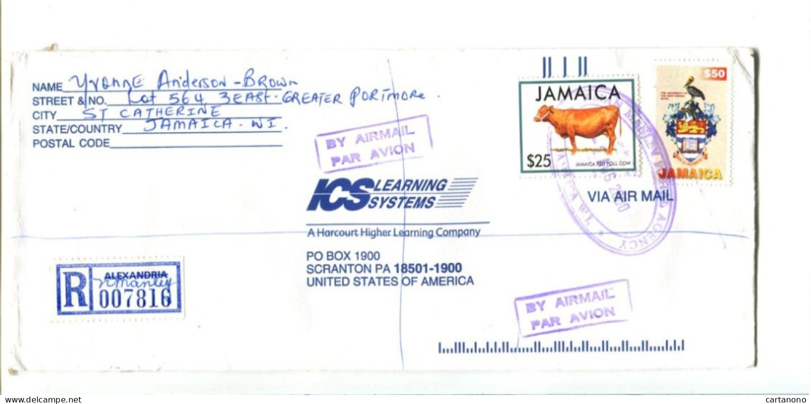 JAMAIQUE - Affranchissement Sur Lettre Recommandée - Bovin / Blason - Jamaica (1962-...)