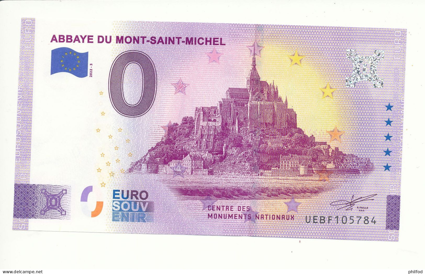 Billet Touristique 0 Euro - ABBAYE DU MONT-SAINT-MICHEL - UEBF - 2022-3 - N° 105784 - Altri & Non Classificati