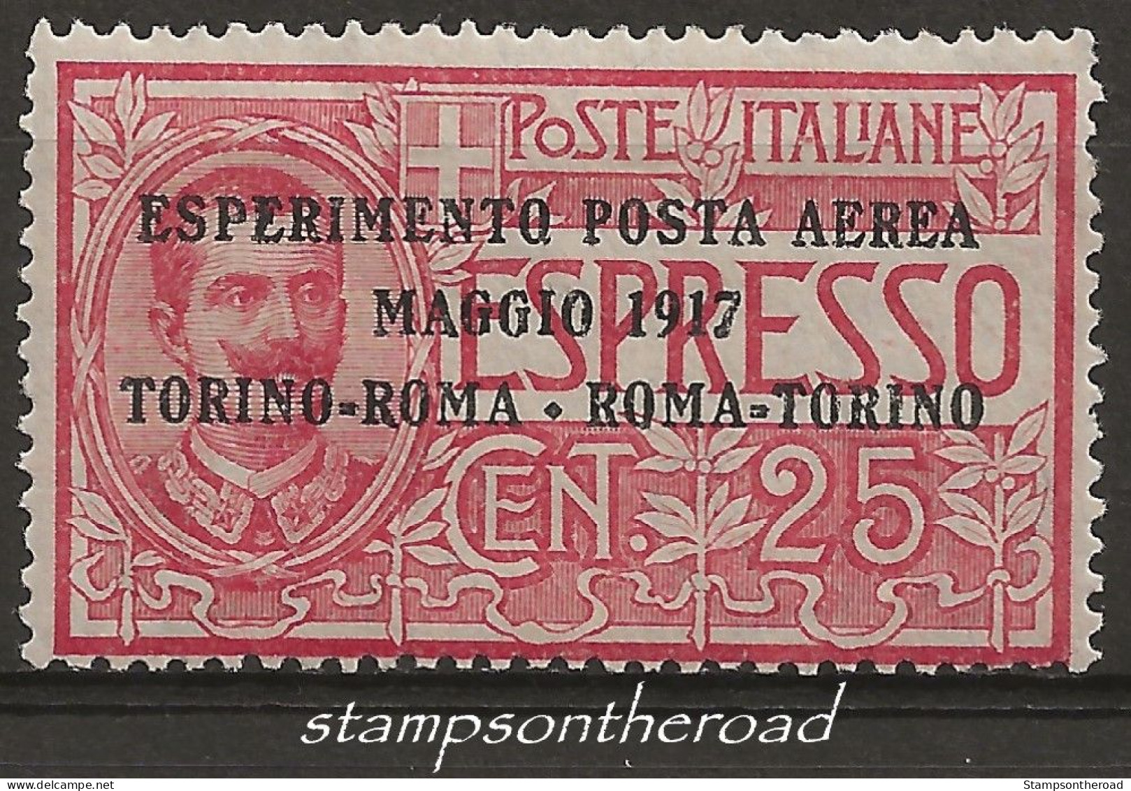 ITPA1N "1917 Regno D'Italia, Sassone Nr. 1, Francobollo Nuovo Senza Linguella **/ Posta Aerea - Luftpost