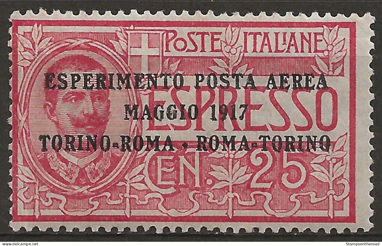 ITPA1L1 "1917 Regno D'Italia, Sassone Nr. 1, Francobollo Nuovo Con Traccia Di Linguella */ Posta Aerea - Airmail