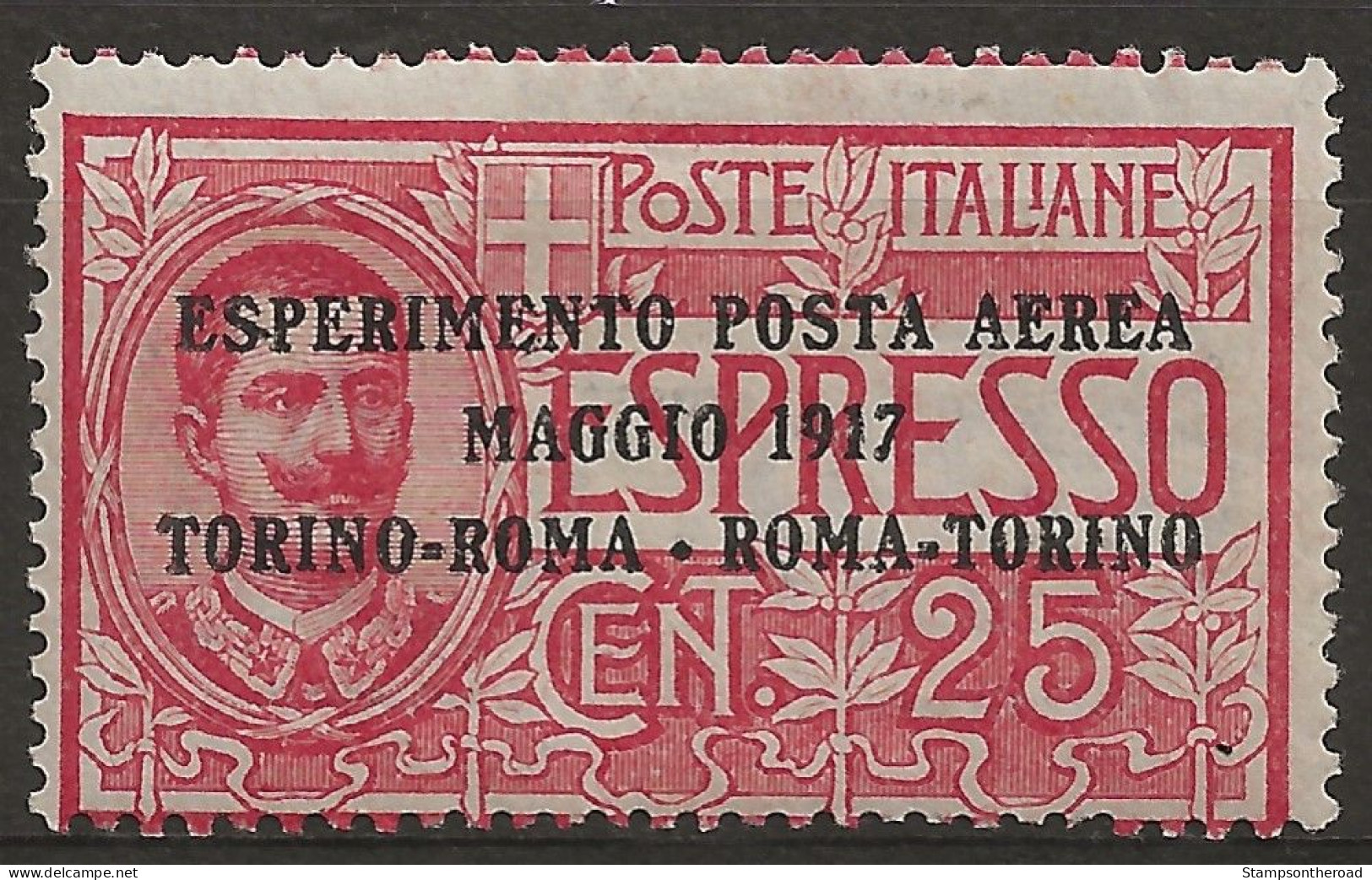 ITPA1L2 "1917 Regno D'Italia, Sassone Nr. 1, Francobollo Nuovo Con Traccia Di Linguella */ Posta Aerea - Airmail