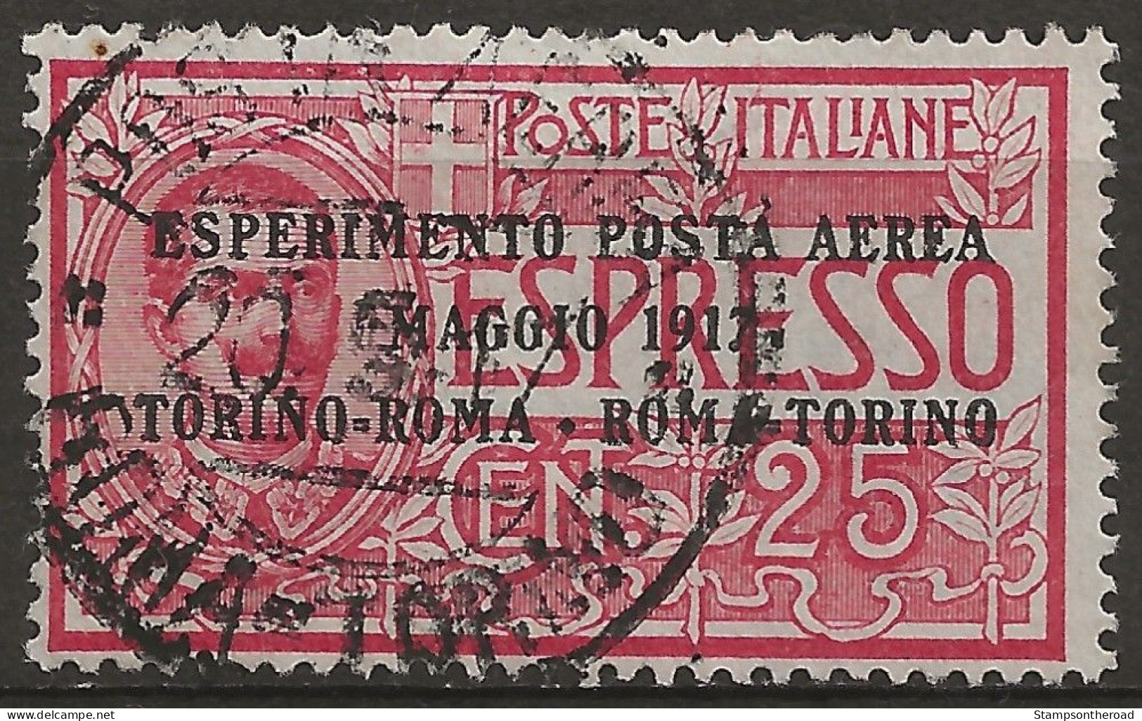 ITPA1U1 "1917 Regno D'Italia, Sassone Nr. 1, Francobollo Usato Per Posta °/ Posta Aerea - Airmail