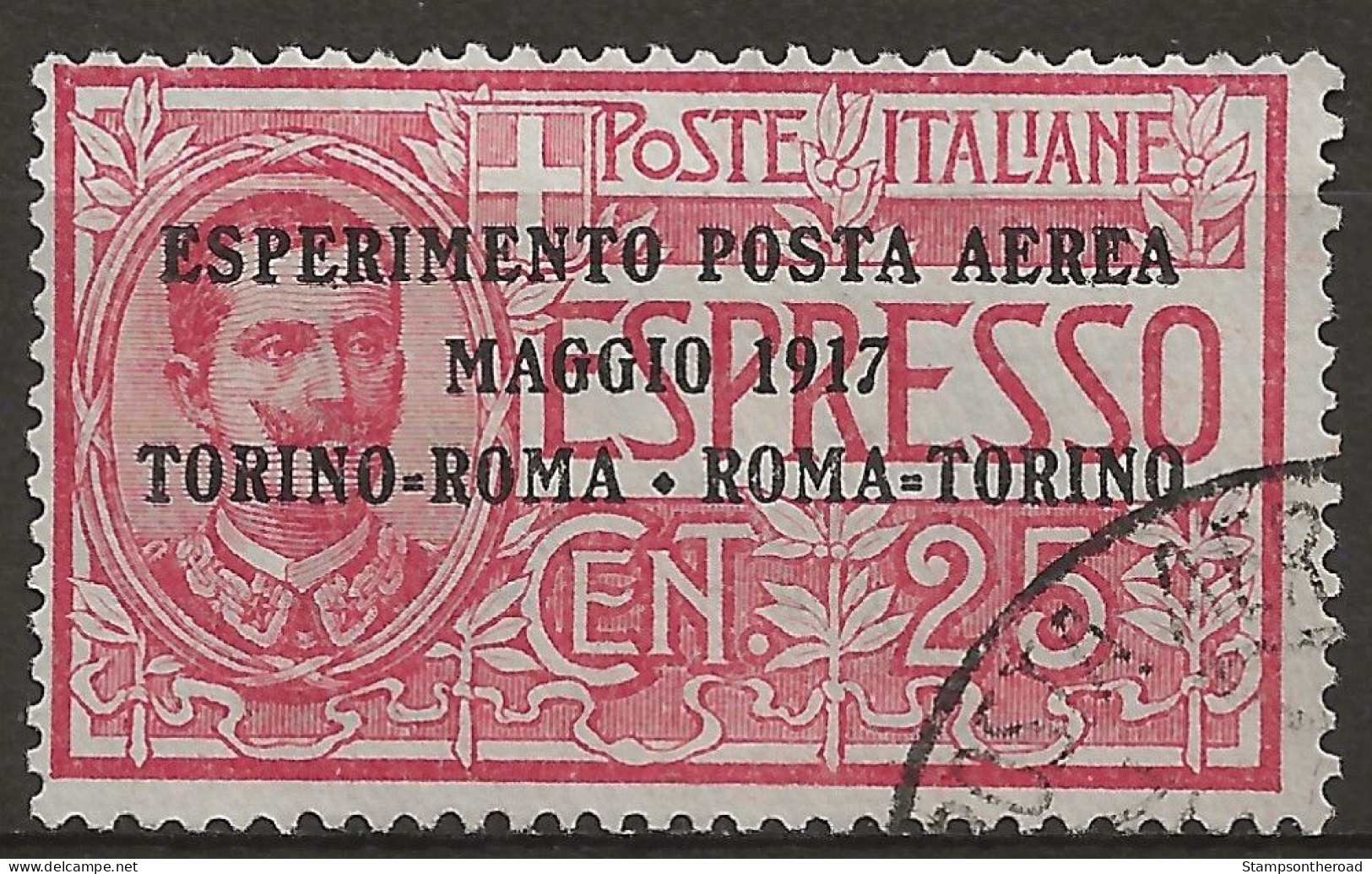 ITPA1U2 "1917 Regno D'Italia, Sassone Nr. 1, Francobollo Usato Per Posta °/ Posta Aerea - Luftpost