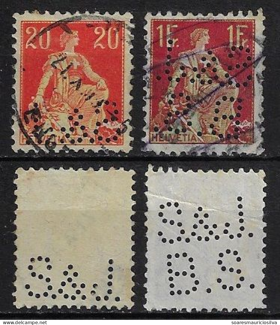 Switzerland 1900/1925 2 Stamp With Perfin S.&J./B.S. By S.&J. Bloch Söhne & Co From Zurich Lochung Perfore - Gezähnt (perforiert)